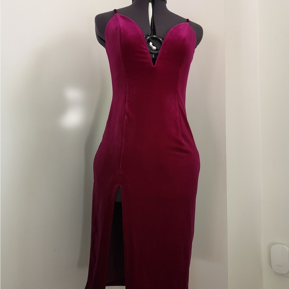 NBD - Velvet - Deep V, Slit Dress - Size 4 - Picture 3 of 3